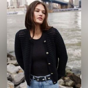rag & bone Marlee Open Stitch Black Knit Cardigan